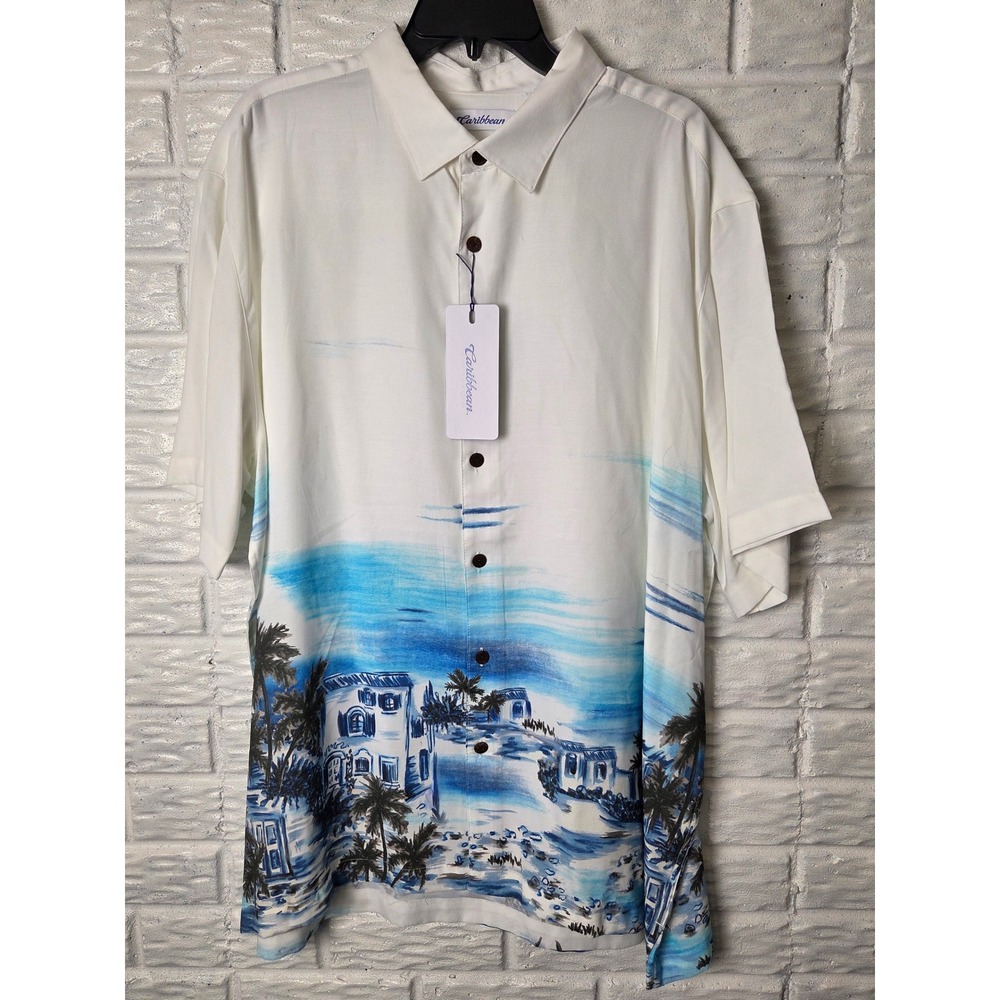 Men's size XXL Caribbean button up shirt Landscape Modal Polyester NWT
